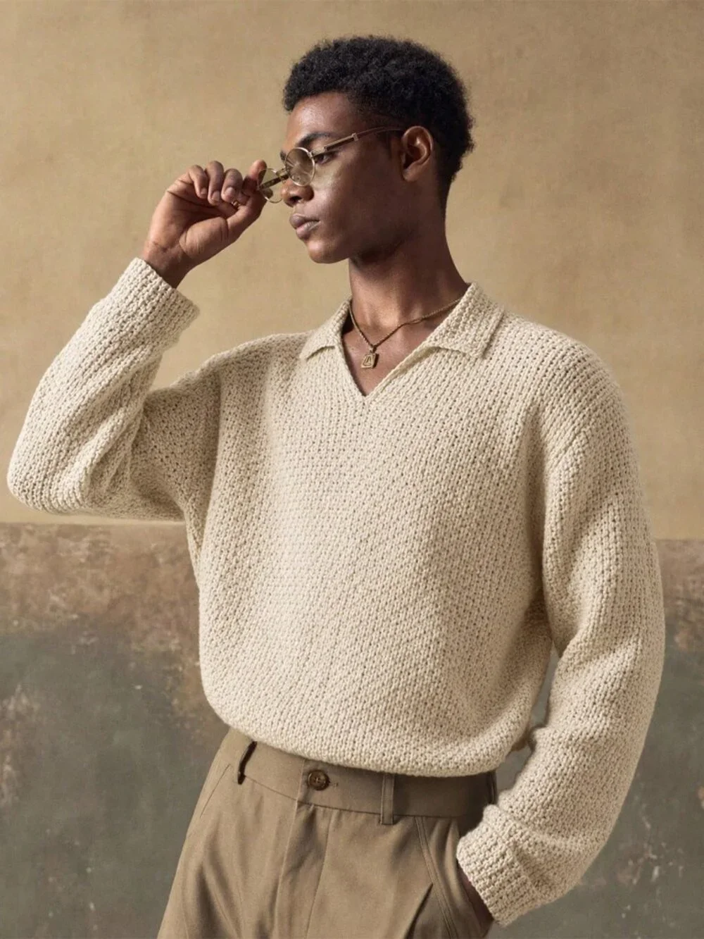 Apricot Casual Men's Long Sleeve Sweater